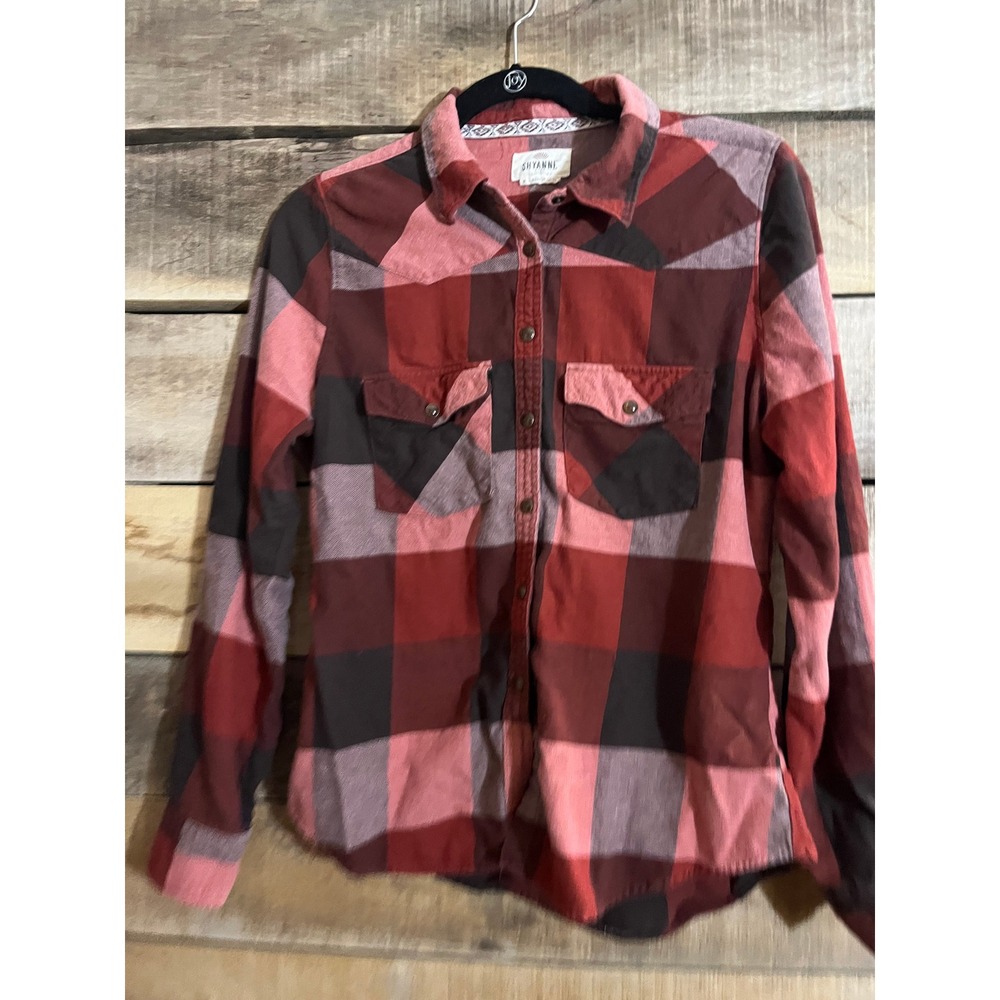 Shyanne Life‎ Womens Red Buffalo Plaid Western Snap Front Flannel Shirt Size M